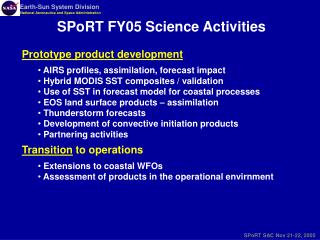 SPoRT FY05 Science Activities Prototype product development