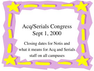 Acq/Serials Congress Sept 1, 2000