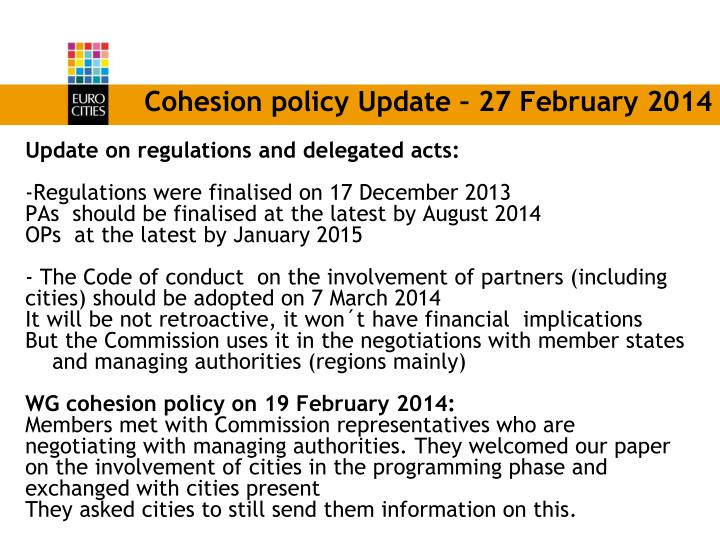cohesion policy update 27 february 2014