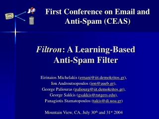 Filtron : A Learning-Based Anti-Spam Filter