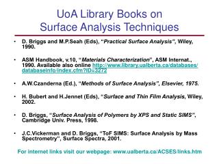 UoA Library Books on Surface Analysis Techniques