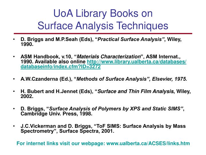uoa library books on surface analysis techniques