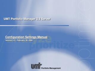 UMT Portfolio Manager 3.3 Server