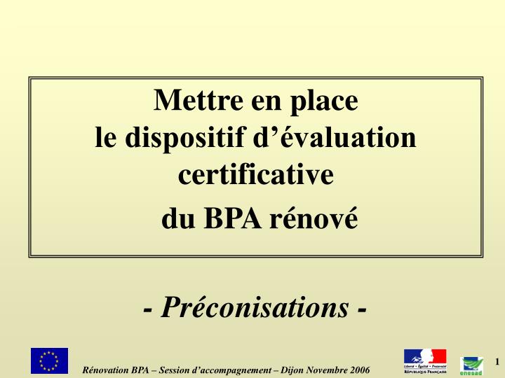 mettre en place le dispositif d valuation certificative du bpa r nov pr conisations