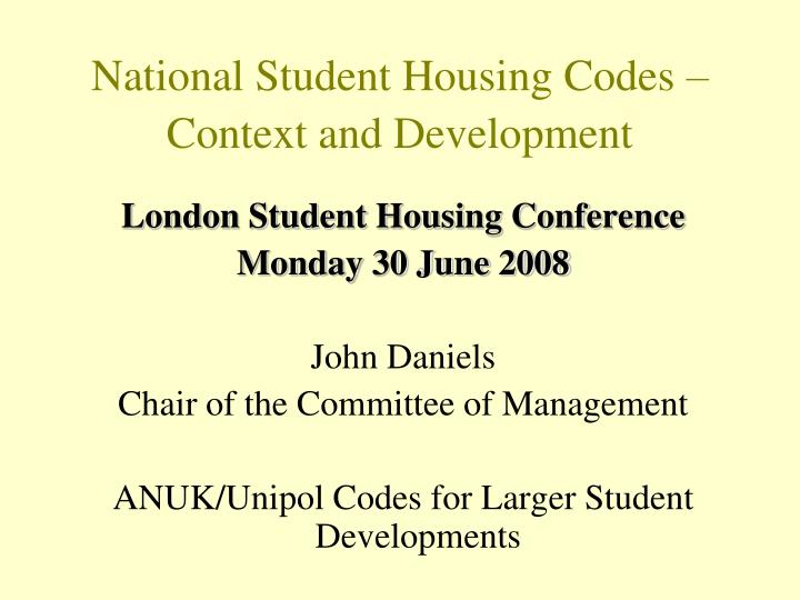 national student housing codes context and development