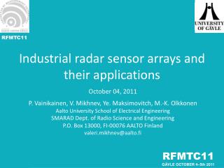 Industrial radar sensor arrays and their applications