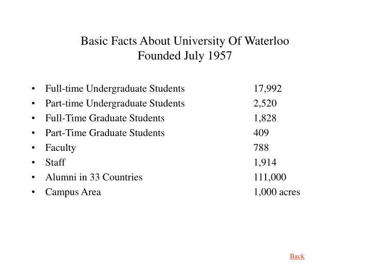 basic facts about university of waterloo founded july 1957