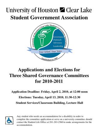 Applications and Elections for Three Shared Governance Committees for 2010-2011