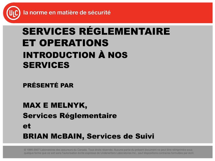 services r glementaire et operations