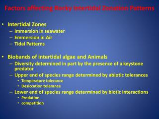 Factors affecting Rocky Intertidal Zonation Patterns