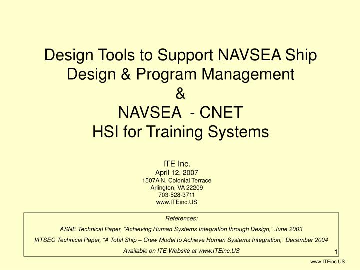 design tools to support navsea ship design program management navsea cnet hsi for training systems