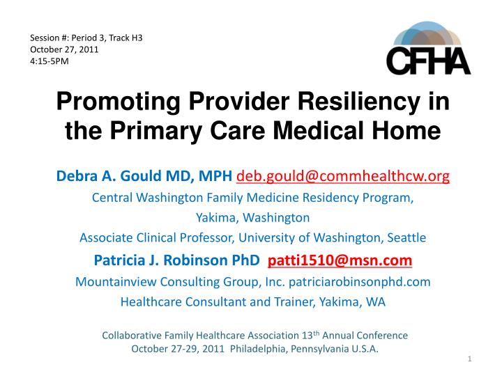 promoting provider resiliency in the primary care medical home