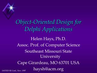 Object-Oriented Design for Delphi Applications