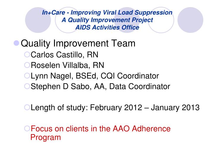 in care improving viral load suppression a quality improvement project aids activities office