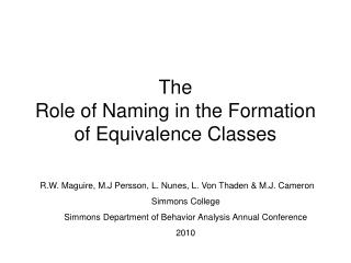 The Role of Naming in the Formation of Equivalence Classes