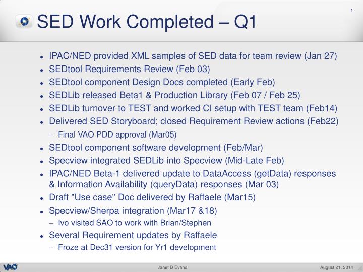 sed work completed q1