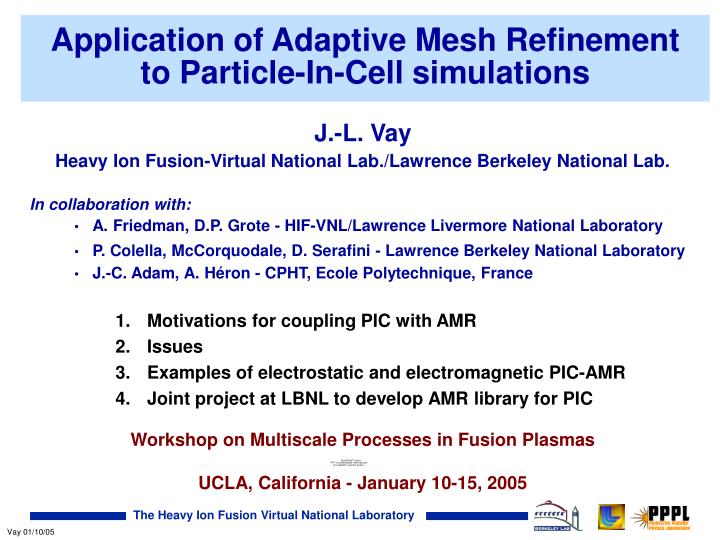 application of adaptive mesh refinement to particle in cell simulations
