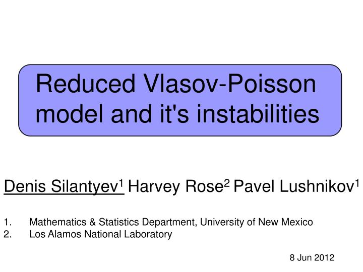 reduced vlasov poisson model and it s instabilities