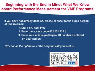 Beginning with the End in Mind: What We Know about Performance Measurement for VMF Programs