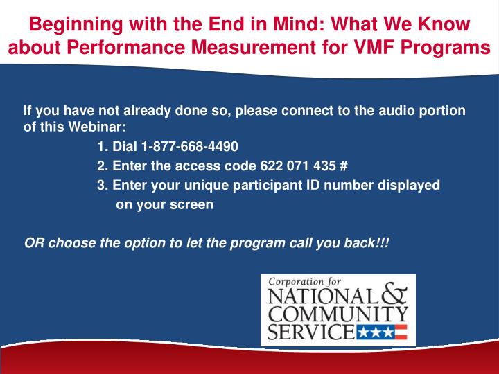 beginning with the end in mind what we know about performance measurement for vmf programs