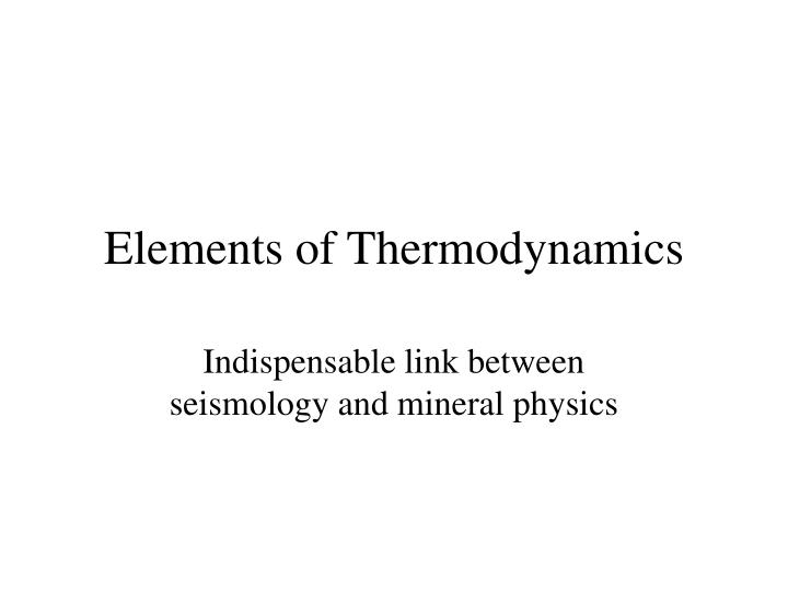 elements of thermodynamics