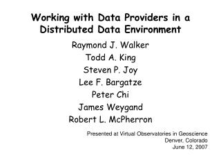 Working with Data Providers in a Distributed Data Environment