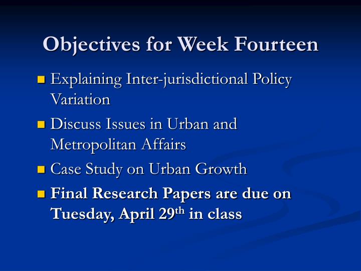 objectives for week fourteen