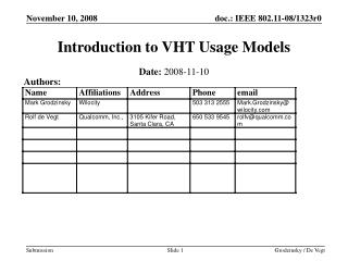 Introduction to VHT Usage Models