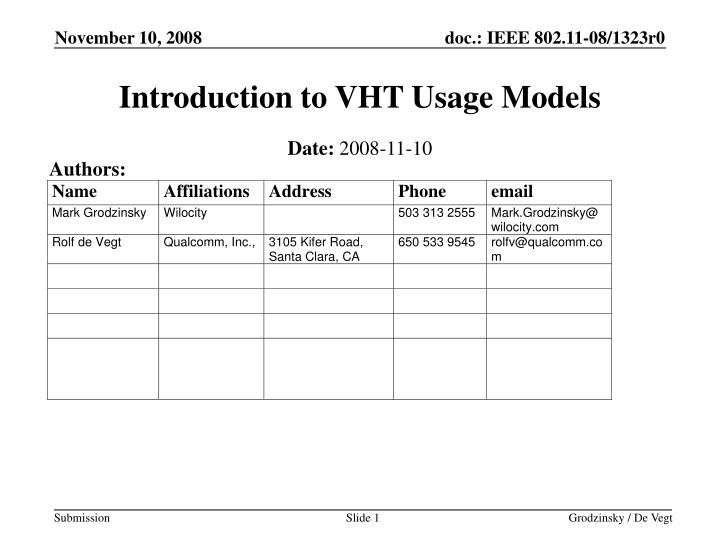 introduction to vht usage models