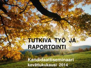 TUTKIVA TYÖ JA RAPORTOINTI Kandidaattiseminaari kevätlukukausi 2014