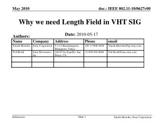 Why we need Length Field in VHT SIG