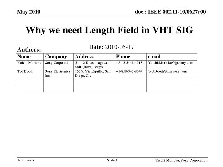 why we need length field in vht sig