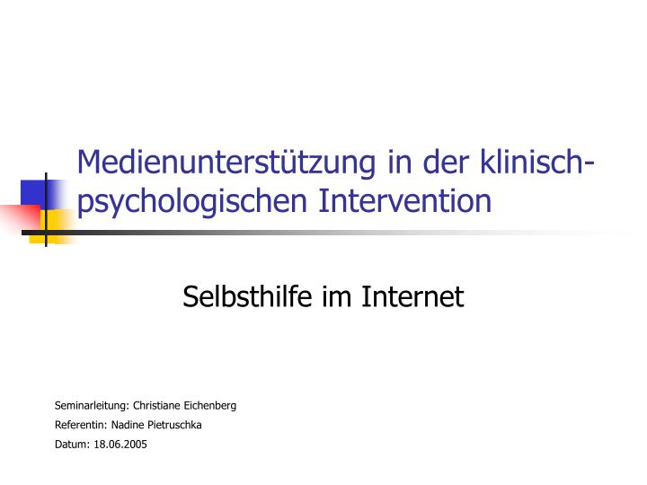 medienunterst tzung in der klinisch psychologischen intervention