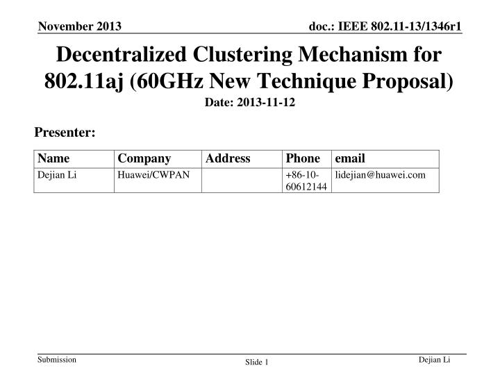 decentralized clustering mechanism for 802 11aj 60ghz new technique proposal