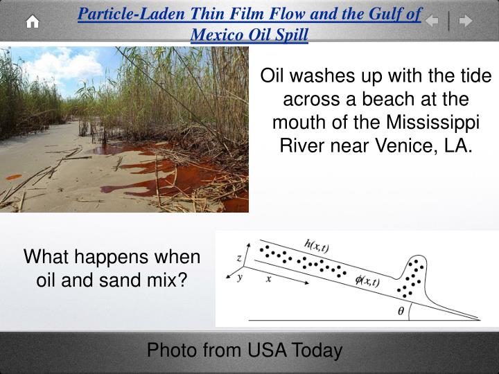 particle laden thin film flow and the gulf of mexico oil spill