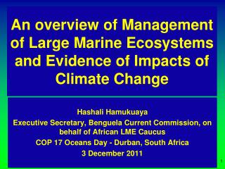 An overview of Management of Large Marine Ecosystems and Evidence of Impacts of Climate Change