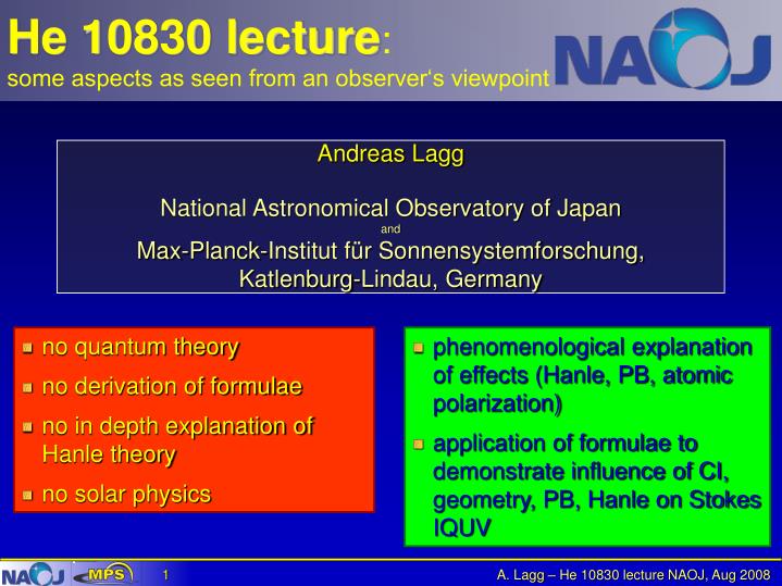 he 10830 lecture some aspects as seen from an observer s viewpoint