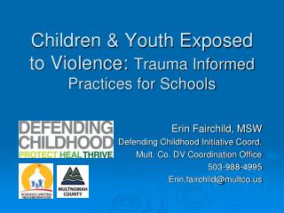 Children &amp; Youth Exposed to Violence: Trauma Informed Practices for Schools