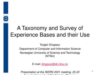 A Taxonomy and Survey of Experience Bases and their Use