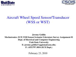Aircraft Wheel Speed Sensor/Transducer (WSS or WST)