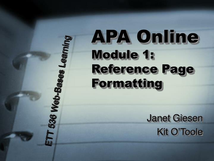 apa online module 1 reference page formatting