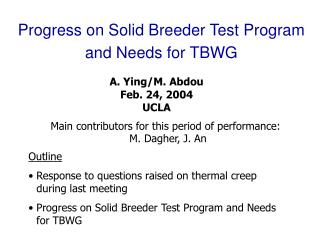 Progress on Solid Breeder Test Program and Needs for TBWG