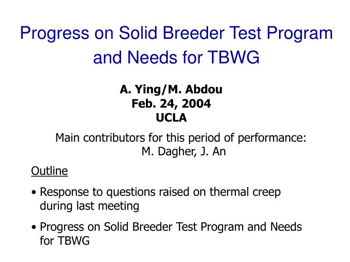 progress on solid breeder test program and needs for tbwg