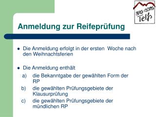 anmeldung zur reifepr fung