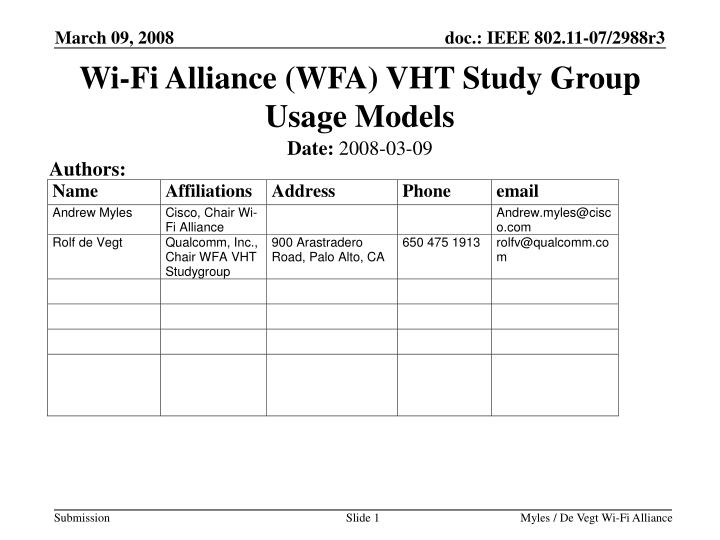 wi fi alliance wfa vht study group usage models