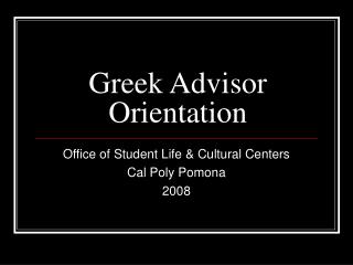 Greek Advisor Orientation