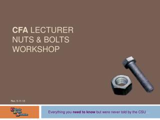 CFA LECTURER NUTS &amp; BOLTS WORKSHOP