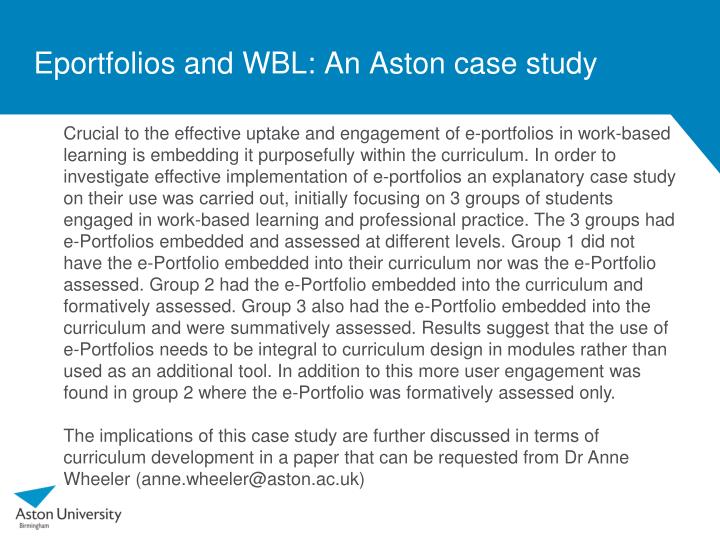eportfolios and wbl an aston case study