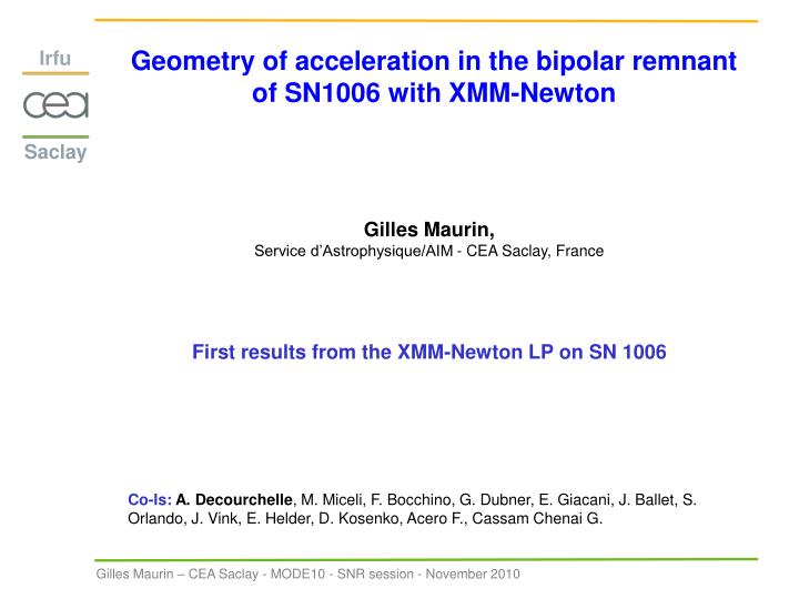geometry of acceleration in the bipolar remnant of sn1006 with xmm newton
