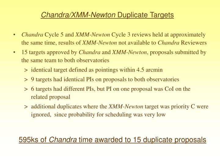 chandra xmm newton duplicate targets
